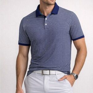 RLX Ralph Lauren Polo Shirt Mens XL Blue White Striped Performance Stretch Golf